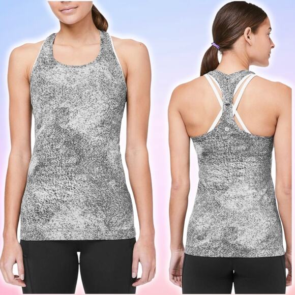 LULULEMON Cool Racerback II Sz 4 Luon Spray Jacquard White Black - Picture 1 of 7